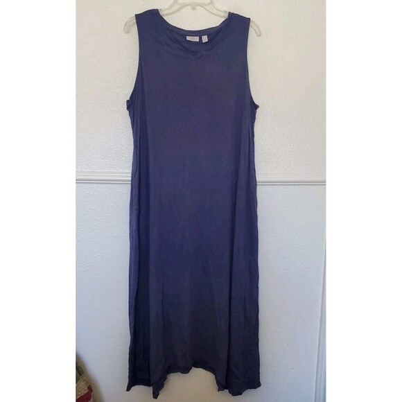 LOGO Lori Goldstein Womens Lagenlook Blue Sleeveless VNeck Midi Dress Stretch 1X - Picture 1 of 16